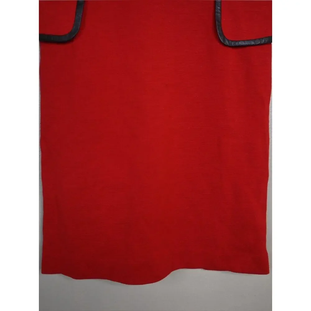Tory Burch Womens XS Red Wool Blend Sheath Dress with Leather Trim